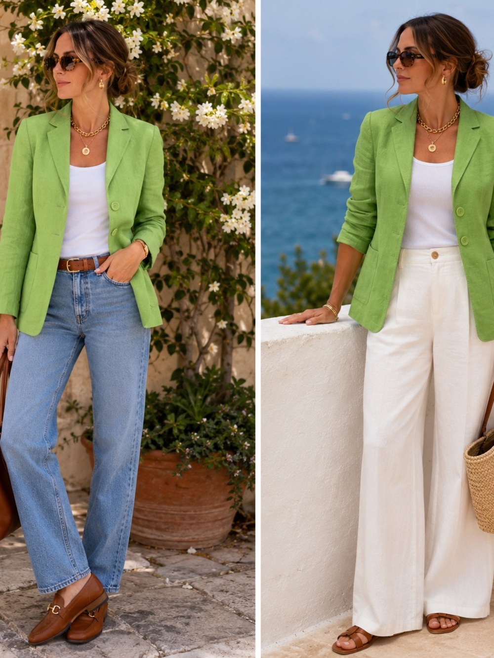 Vintage 1998-2000  Talbots Irish Linen Blazer Green Size 8 Bright Spring Jacket